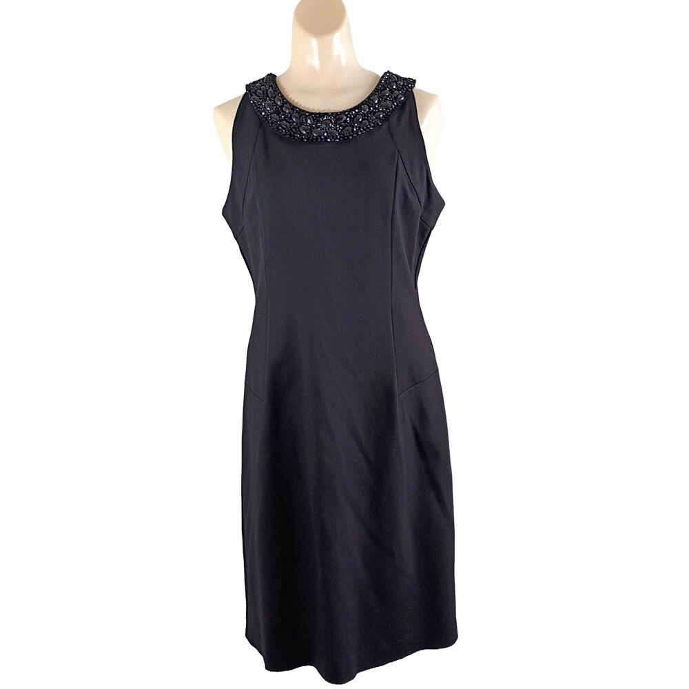 Banana Republic L'Wren Scott Collection Black Beaded Sheath Dress 10 Sleeveless